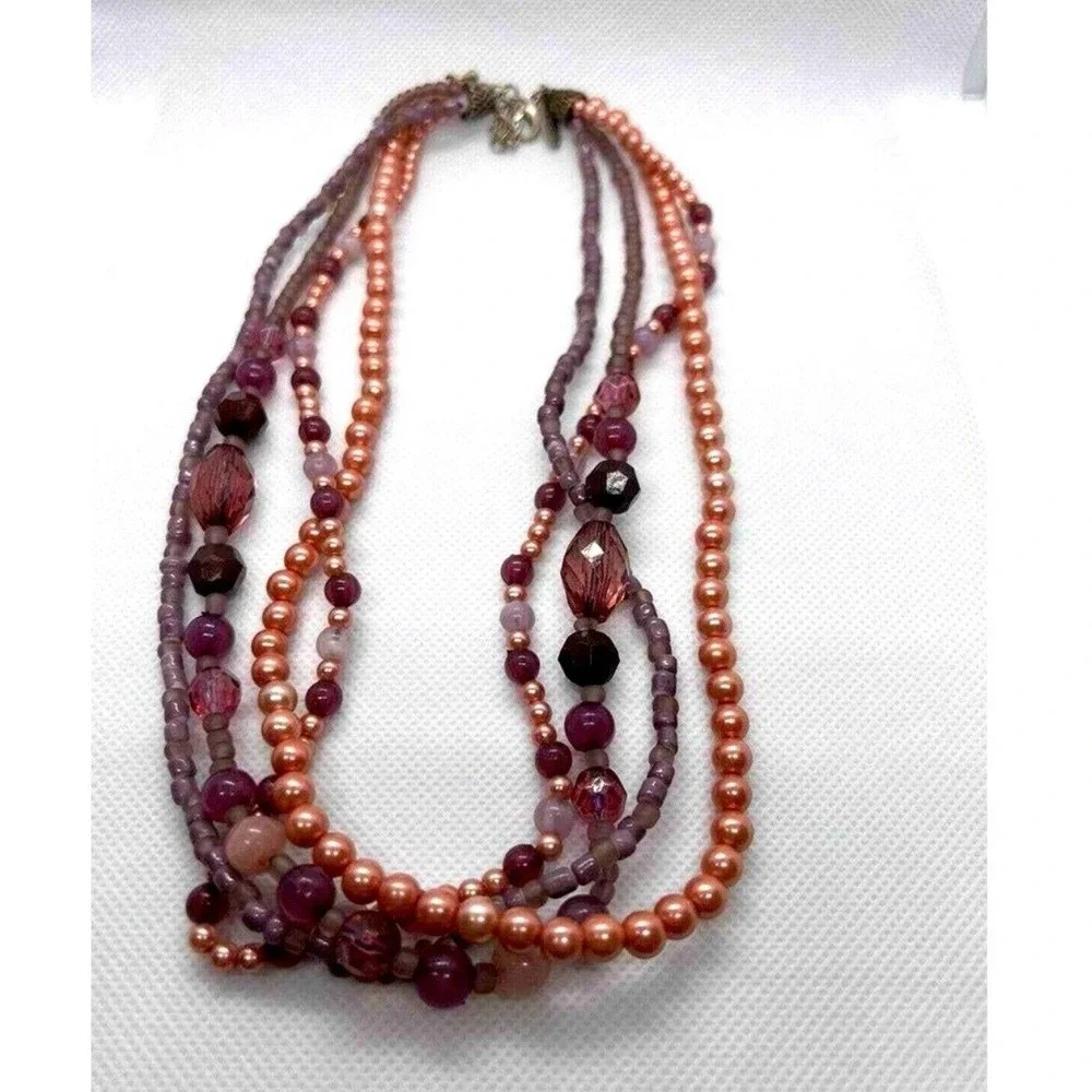 NY New York & Company Multi-Strand Beaded Statement Necklace‎ Mauve Plum Rose